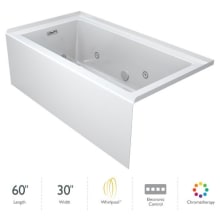 Linea 60" x 30" Acrylic Whirlpool Bathtub for Three Wall Alcove Installation with Left Drain and Chromatherapy Lighting