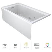 Linea 60" x 30" Acrylic Whirlpool Bathtub for Three Wall Alcove Installation with Left Drain and Chromatherapy Lighting