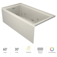 Linea 60" x 30" Acrylic Whirlpool Bathtub for Three Wall Alcove Installation with Right Drain, Heater, and Chromatherapy Lighting