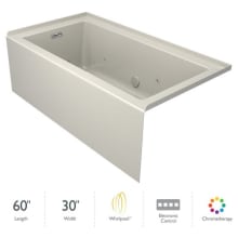 Linea 60" x 30" Acrylic Whirlpool Bathtub for Three Wall Alcove Installation with Right Drain, Heater, and Chromatherapy Lighting