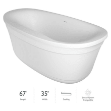 Luna 67" Free Standing Acrylic Soaking Tub with Center Drain, Drain Assembly and Overflow