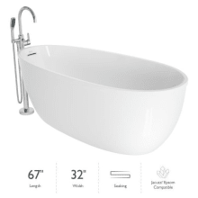 Signature 67" Free Standing Acrylic Soaking Tub with Chrome Free Standing Tub Filler and Handshower, Reversible Drain, Drain Assembly and Overflow