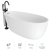 Signature 67" Free Standing Acrylic Soaking Tub with Matte Black Free Standing Tub Filler and Handshower, Reversible Drain, Drain Assembly and Overflow