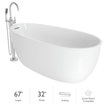 Signature 67" Free Standing Acrylic Soaking Tub with Brushed Nickel Free Standing Tub Filler and Handshower, Reversible Drain, Drain Assembly and Overflow