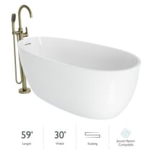 Signature 59" Free Standing Acrylic Soaking Tub with Reversible Drain, Drain Assembly and Overflow - Includes Floor Mounted Tub Filler with Hand Shower