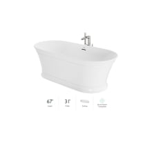 Serafina 67" Free Standing Soaking Tub with Center Drain, Drain Assembly and Overflow - Includes Floor Mounted Tub Filler with Hand Shower