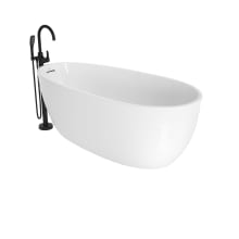 Stretto 59" Free Standing Acrylic Soaking Tub with Reversible Drain, Drain Assembly, and Overflow - Includes Floor Mounted Tub Filler with Hand Shower