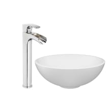Solid Surface 16-1/2" Vessel Bathroom Sink with 1.2 GPM Deck Mounted Bathroom Faucet and Grid Drain Assembly
