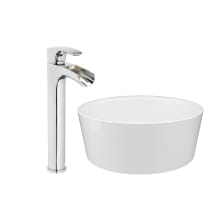 Solid Surface 15-3/16" Vessel Bathroom Sink with 1.2 GPM Deck Mounted Bathroom Faucet and Grid Drain Assembly
