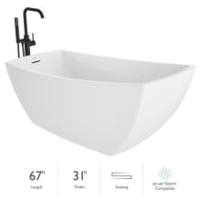 Stella 67" Free Standing Acrylic Soaking Tub with Reversible Drain, Drain Assembly and Overflow - Includes Floor Mounted Tub Filler with Hand Shower