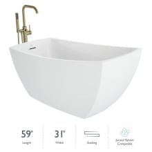 Stella 59" Free Standing Acrylic Soaking Tub with Reversible Drain, Drain Assembly and Overflow - Includes Floor Mounted Tub Filler with Hand Shower