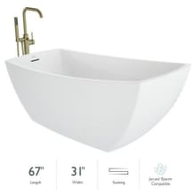 Stella 67" Free Standing Acrylic Soaking Tub with Reversible Drain, Drain Assembly and Overflow - Includes Floor Mounted Tub Filler with Hand Shower