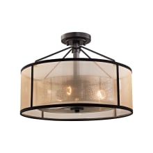 3 Light LED Semi Flush Ceiling Fixture with Copper Fabric and Mercury Glass Shades from the Sutter Collection