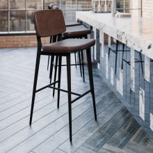 Suzette Set of (2) 18" W Commercial Grade Mid-Back Contemporary Faux Leather Bar Stools with Footrest