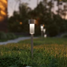 Modern Set of (12) LED Solar Stainless Steel Weather Resistant Garden Path Lights with Stakes