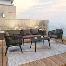 Kierra All-Weather Outdoor 4 Piece Upholstered Conversation Set with Gray Zippered Removable Cushions & Metal Coffee Table