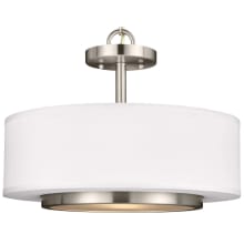 Milton 16" Wide 2 Light White Linen Pendant / Semi-Flush Ceiling Fixture with Etched Glass Diffuser