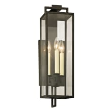 Maple 3 Light 21-1/2" Tall Outdoor Wall Sconce with Clear Glass Rectangle Shade
