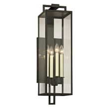 Maple 4 Light 28-1/2" Tall Outdoor Wall Sconce with Clear Glass Rectangle Shade