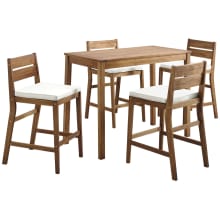 Bethany Beach 5 Piece Acacia Wood Outdoor Patio Counter Height Dining Set with 48" Dining Table and (4) Counter Stools