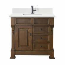 Brookfield 36" Single Basin Wood Vanity Set with 3cm White Zeus Silestone Quartz Vanity Top, Backsplash and Rectangular Sink