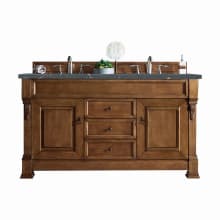 Brookfield 60" Double Basin Wood Vanity Set with 3cm Parisien Bleu Silestone Quartz Vanity Top and Rectangular Sinks