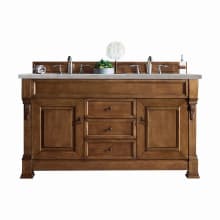 Brookfield 60" Double Basin Wood Vanity Set with 3cm Victorian Silver Silestone Quartz Vanity Top and Rectangular Sinks