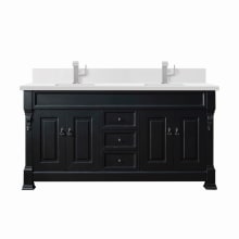 Brookfield 72" Double Basin Wood Vanity Set with 3cm White Zeus Silestone Quartz Vanity Top, Backsplash and Rectangular Sinks