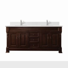 Brookfield 72" Double Basin Wood Vanity Set with 3cm White Zeus Silestone Quartz Vanity Top, Backsplash and Rectangular Sinks