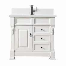 Brookfield 36" Single Basin Wood Vanity Set with 3cm White Zeus Silestone Quartz Vanity Top, Backsplash and Rectangular Sink - Single Faucet Hole