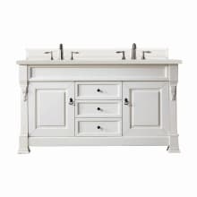Brookfield 60" Double Basin Wood Vanity Set with 3cm Lime Delight Silestone Quartz Vanity Top and Rectangular Sinks - 8" Faucet Centers