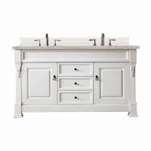 Brookfield 60" Double Basin Wood Vanity Set with 3cm Victorian Silver Silestone Quartz Vanity Top and Rectangular Sinks - 8" Faucet Centers