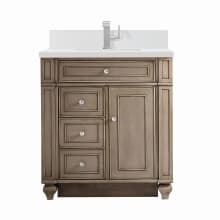 Bristol 30" Single Basin Walnut Wood Vanity Set with 3cm White Zeus Silestone Quartz Vanity Top, Backsplash and Rectangular Sink