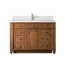 Bristol 48" Single Basin Walnut Wood Vanity Set with 3cm White Zeus Silestone Quartz Vanity Top, Backsplash and Rectangular Sink