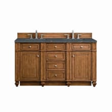 Bristol 60" Double Basin Walnut Wood Vanity Set with 3cm Parisien Bleu Silestone Quartz Vanity Top and Rectangular Sinks