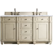 Bristol 60" Free Standing Double Basin Hardwood Vanity Set with Carrara Marble Top
