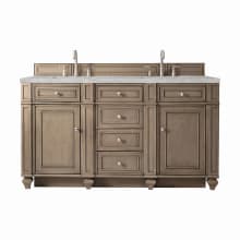 Bristol 60" Double Basin Walnut Wood Vanity Set with 3cm Victorian Silver Silestone Quartz Vanity Top and Rectangular Sinks