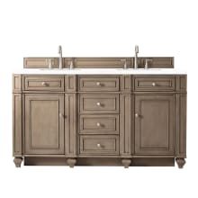 Bristol 60" Free Standing Double Basin Vanity Set with Wood Cabinet and 3cm Quartz Vanity Top