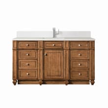 Bristol 60" Single Basin Walnut Wood Vanity Set with 3cm White Zeus Silestone Quartz Vanity Top, Backsplash and Rectangular Sink