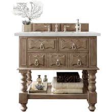 Castilian 36" Free Standing Single Basin Vanity Set with Eternal Jasmine Pearl Quartz Vanity Top and Wood Cabinet