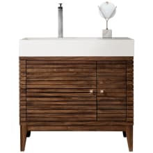 Linear 36" Single Basin Walnut Wood Vanity Set with Glossy White Solid Surface Vanity Top