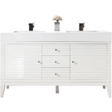 Linear 59" Free Standing Double Basin Hardwood Vanity Set with Glossy White Solid Surface Top