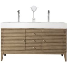 Linear 59" Free Standing Double Basin Hardwood Vanity Set with Glossy White Solid Surface Top