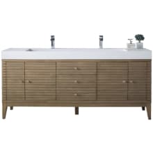 Linear 72" Double Basin Wood Vanity Set with USB/Electrical Outlet and Glossy White Solid Surface Vanity Top