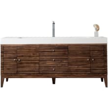 Linear 72" Single Basin Wood Vanity Set with USB/Electrical Outlet and Glossy White Solid Surface Vanity Top