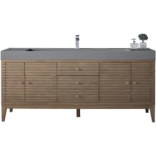 Linear 72" Single Basin Poplar Wood Vanity Set with Stone Composite Top with USB/Electrical Outlets