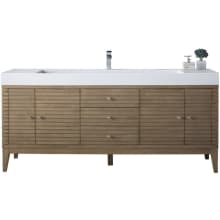 Linear 72" Single Basin Wood Vanity Set with USB/Electrical Outlet and Glossy White Solid Surface Vanity Top