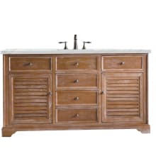 Savannah 60" Free Standing Single Basin Hardwood Vanity Set with 3 cm Ethereal Noctis Quartz Vanity Top and Rectangular Sink