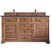 Savannah 60" Free Standing Double Basin Vanity Set with White Oak Cabinet and Charcoal Soapstone Quartz Vanity Top