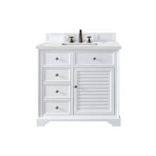 Savannah 36" Free Standing Single Basin Hardwood Vanity Set with 3 cm Ethereal Noctis Quartz Vanity Top and Rectangular Sink